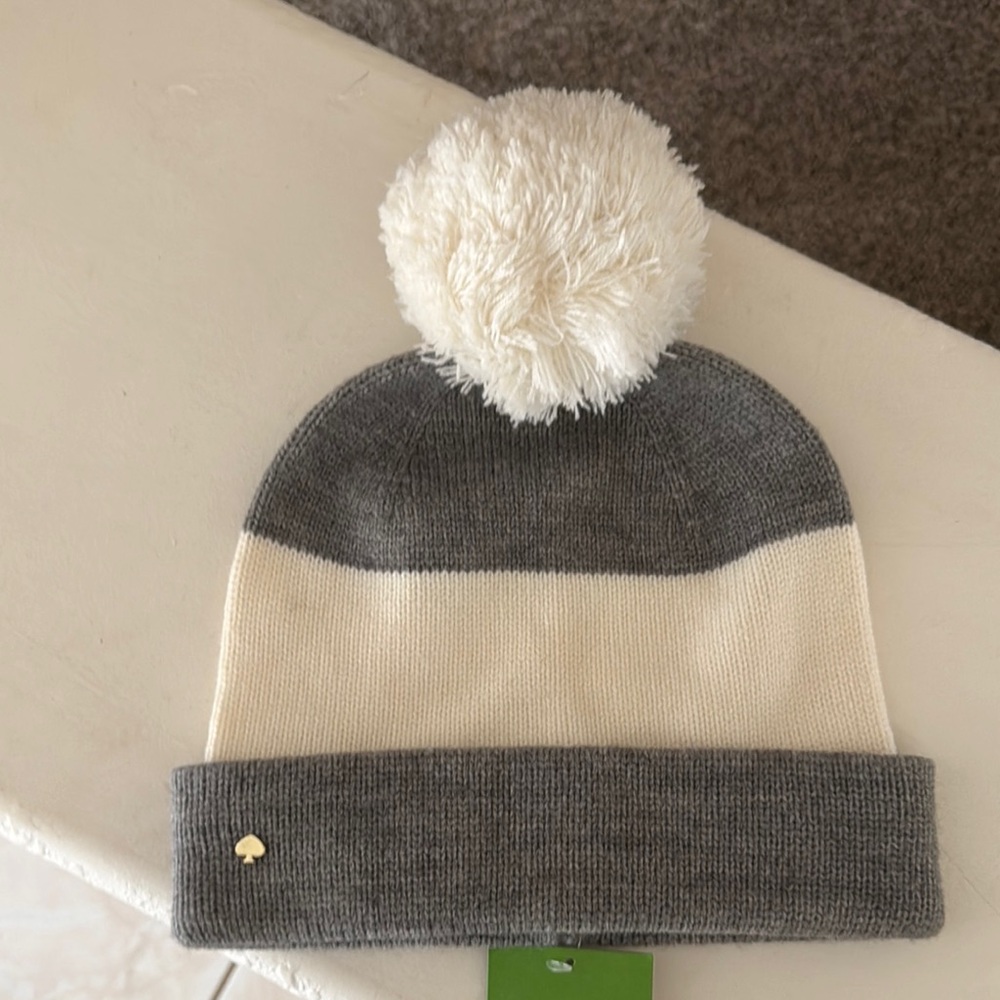 Kate Spade Two-Tone Beanie with Pom-Pom